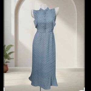 Blue Polka Dot Sleeveless Dress